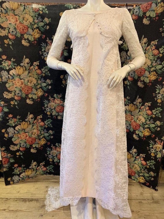 1960s Raw Silk and Lace Wedding Dress Set - image 1