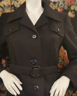 Timeless 60's Black Trench Coat by Hucke Vintage Pure Virgin Wool