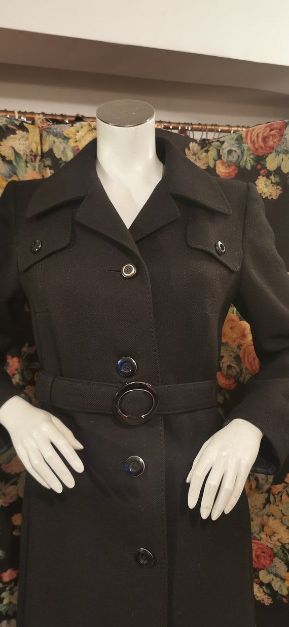 Timeless 60's Black Trench Coat by Hucke Vintage Pure Virgin Wool