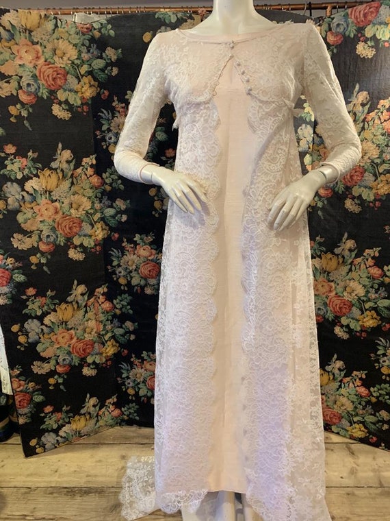 1960s Raw Silk and Lace Wedding Dress Set - image 2