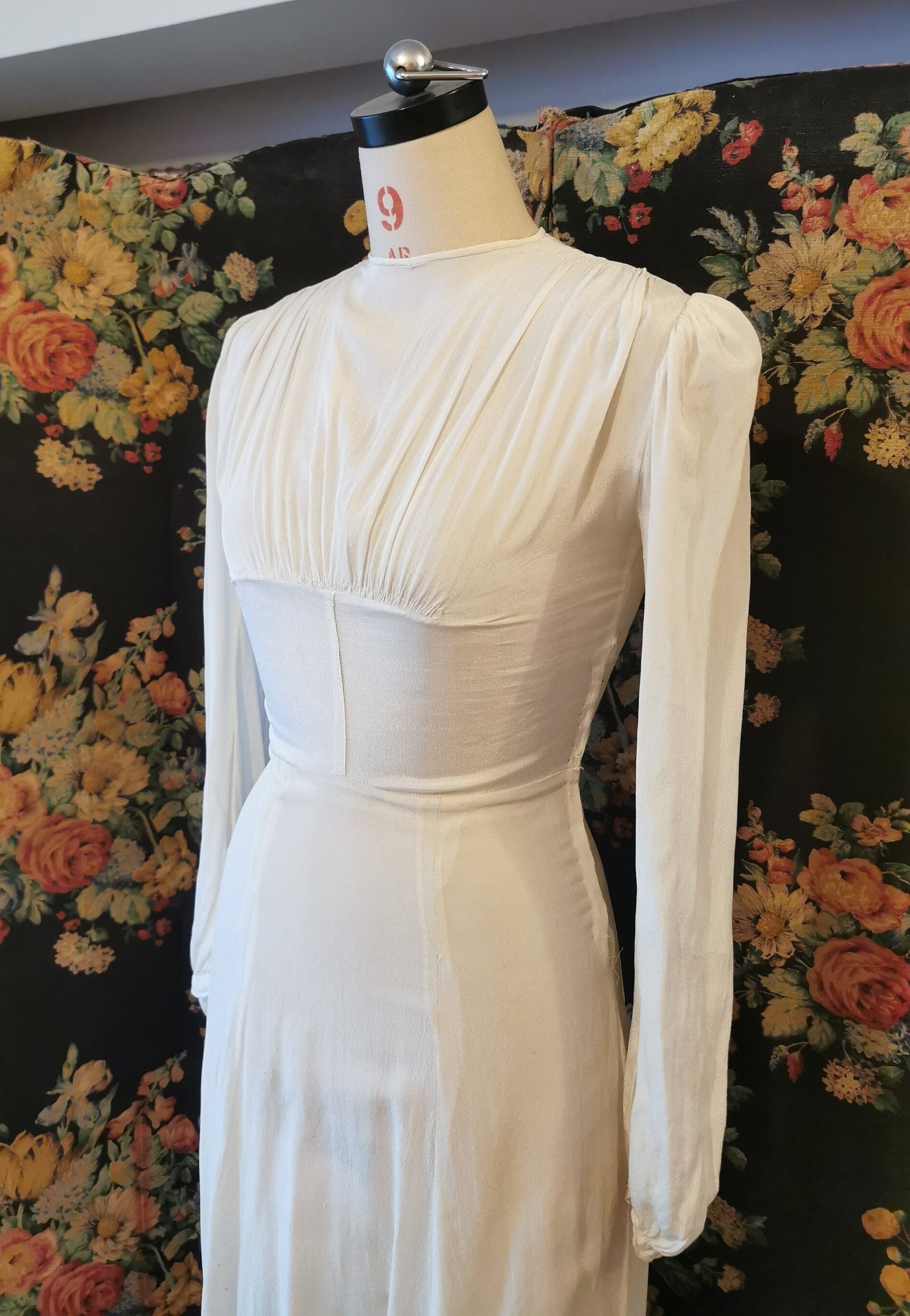 Tea Length 1940s Wedding Dresses Vintage Wedding Dress 1940's Tea Length  Bridal Gown