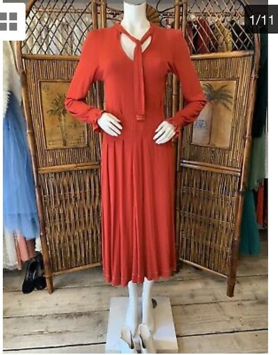 Vintage 1970s Jean Muir Red Jersey MIDI Dress