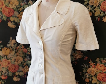 Jaqueta vintage Biba anos 1970, designer chique, blazer branco sob medida, gola grande, estilo safári, Reino Unido 8
