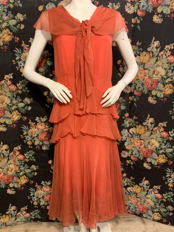 1930s silk chiffon russet colour dress