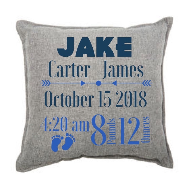 Grey Baby Stat Pillow Personalized Custom Name Pillow Birth Etsy