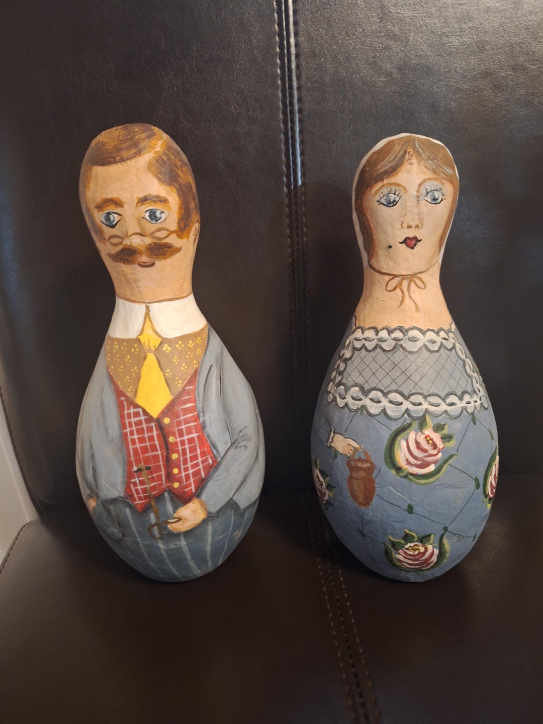 Vintage Paper Mache Weighted Bowling Pin Lady and Man. - Etsy