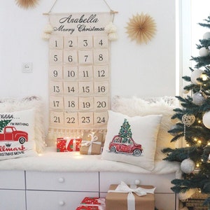 Fabric Canvas Advent Calendar With Pockets Wall Hanging Personalized