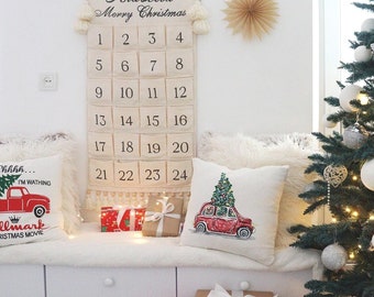 Fabric Canvas advent calendar with pockets, Wall Hanging, Personalized advent calendar, Personalized Christmas Countdown