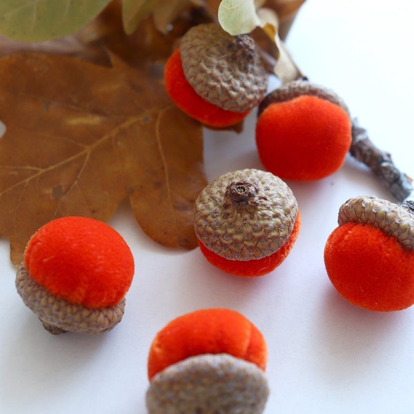 Velvet Acorns with acorn cap, Orange Acorns Decor, Fall Tiered Tray Decor