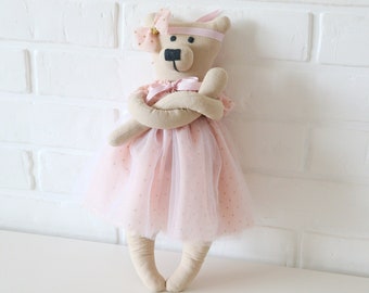 Linen Teddy Bear Doll: Handmade Stuffed Animal Toy