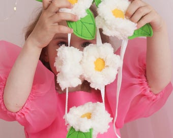 Teddy Fur Flower Garland: Handmade Nursery Decor, Crib Mobile