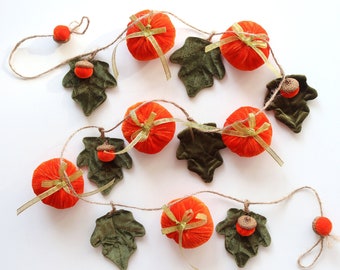 Pumpkin Garland, Fall Pumpkin Acorn Leaves Garland, Fall Garland, Pumpkin Garland Thanksgiving Decor, Autumn Leaves Garland