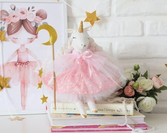 Personalized Unicorn Doll, Handmade Plush Unicorn, Baby Shower Gift for Girl, Pink Nursery Decor, Princess Room Decor