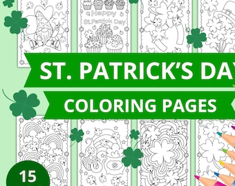 St. Patrick's Day kleurplaten, kleurplaten voor kinderen, St. Patrick's Day afdrukbare, Leprechaun Clover Rainbow kleuterschool