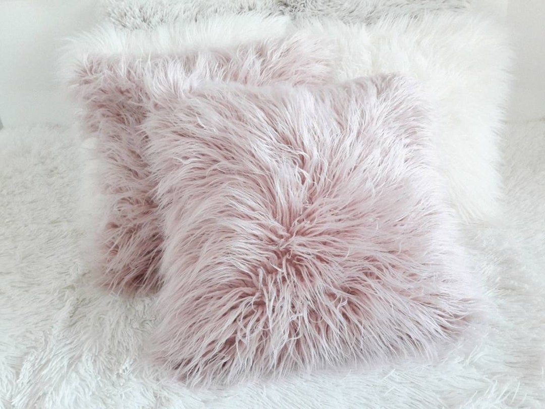Faux Fur Pillow Cover Pink Faux Fur Pillow Cover Mongolian - Etsy