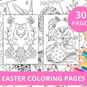 30 Easter Coloring Pages, Easter Egg Coloring Pages For Kids, Easter Printable, Easter Activity Page, Easter Bunny Chick Coloring Page