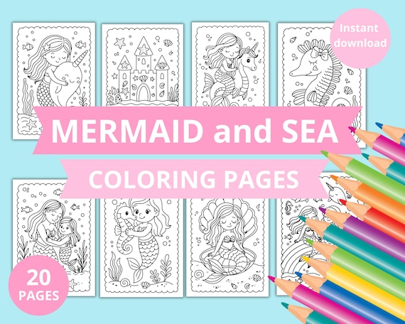 Mermaid Coloring Pages for Kids | Summer Coloring Pages | Printable Ocean Theme |  Underwater Digital Download | Summer Activity