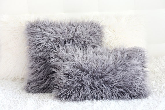 Faux Fur Pillow Cover Gray Faux Fur Pillow Cover Mongolian Fur Pillow Gray Pillow Cushions fur Pillow fluffy Pillow Case Etsy Canada