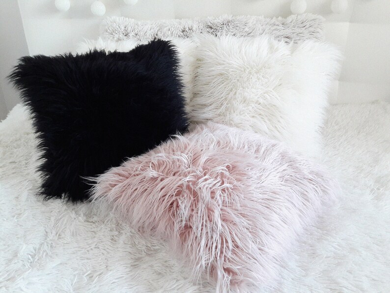 Faux Fur Pillow Black Faux Fur Pillow Cover Mongolian Fur Etsy