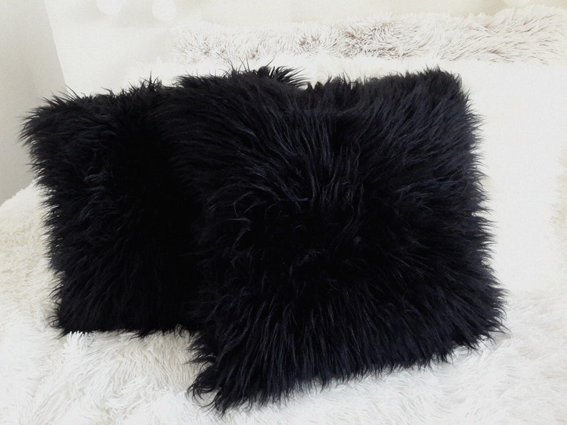 Faux Fur Pillow Black Faux Fur Pillow Cover Mongolian Fur Etsy