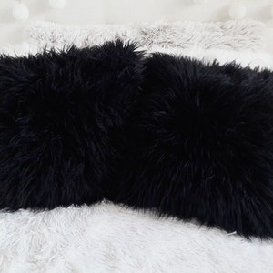 Funda de almohada de piel sintética de Mongolia negra - Parte trasera de lino imagen 8