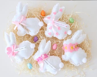 Handmade Velvet Easter Bunny Ornament: Spring Tiered Tray Decor