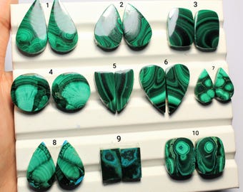 Malachite Gemstone, 100% Natural Malachite Pair Cabochon Gemstone, AAA+ Quality Malachite Loose Gemstone For Making Earrings SM-11