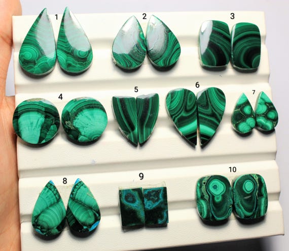 Malachite Gemstone, 100% Natural Malachite Pair Cabochon Gemstone, AAA+ Quality Malachite Loose Gemstone For Making Earrings SM-11