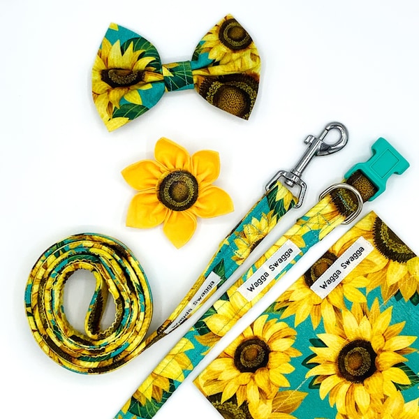 Sunflower Dog Collar- Sunflower Bow Tie- Sunflower Dog Bandana- Sunflower Dog Collar Flower- Sunflower Dog Lead