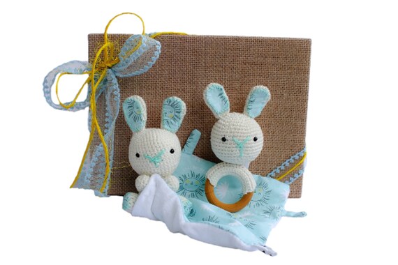 Baby Comforter Setcrochet Bunny Rattlecomforter Etsy