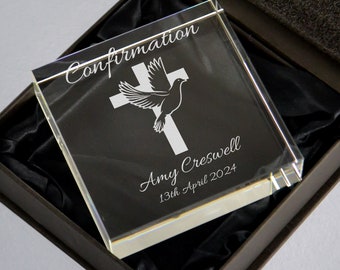 Confirmation Day Engraved Glass Keepsake | Personalised with Any Message | Presented in a Gift Box | 8cm Sqaure | Confirmation Gifts