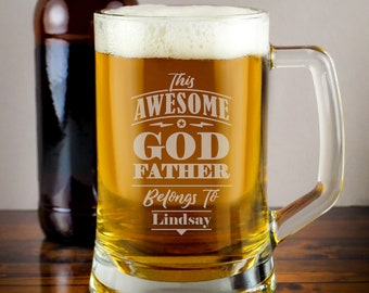 Personalised Godfather Glass Beer Tankard | Engraved Glass | Personalised with Any Message | Gifts for Men