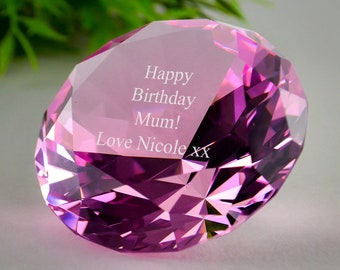 Engraved Optical Crystal Pink Diamond Paperweight | Engraved Crystal | Personalised with Message | Anniversary Gifts