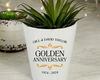 Personalised Golden Wedding Anniversary Plant Pot | Personalised with Any Names & Date | 50th Anniversary Gifts