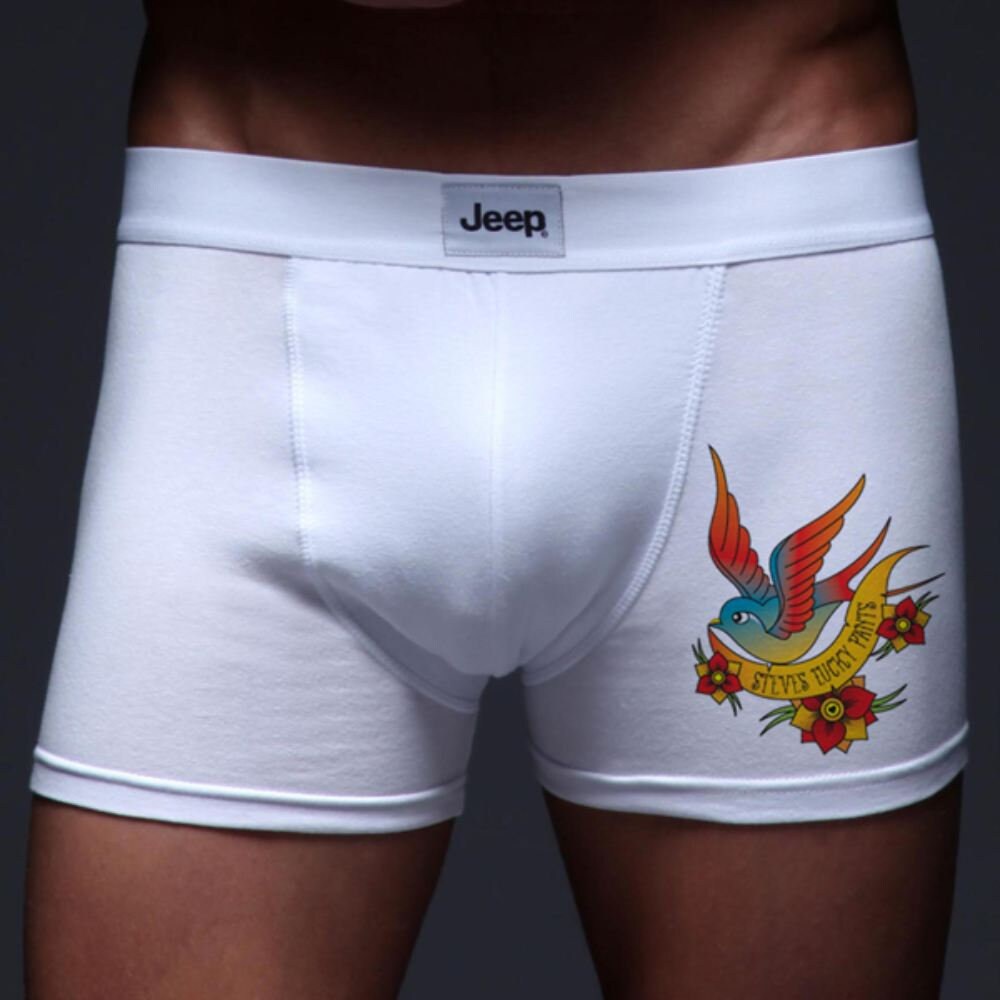 Image of Personalised Tattoo Style Lucky Pants Boxer Shorts | Printed With Any Name Avaiable in S, M, L, Xl Cheeky Gift