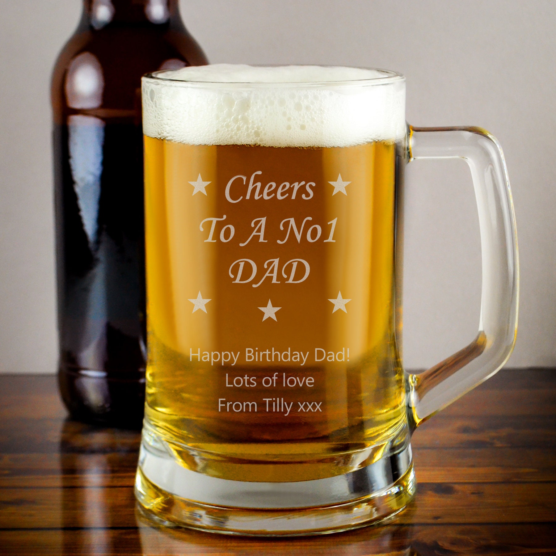 Personalised Dad's No. 1 Pint Tankard | Engraved Glass | Personalised with Any Message | Gifts for Men