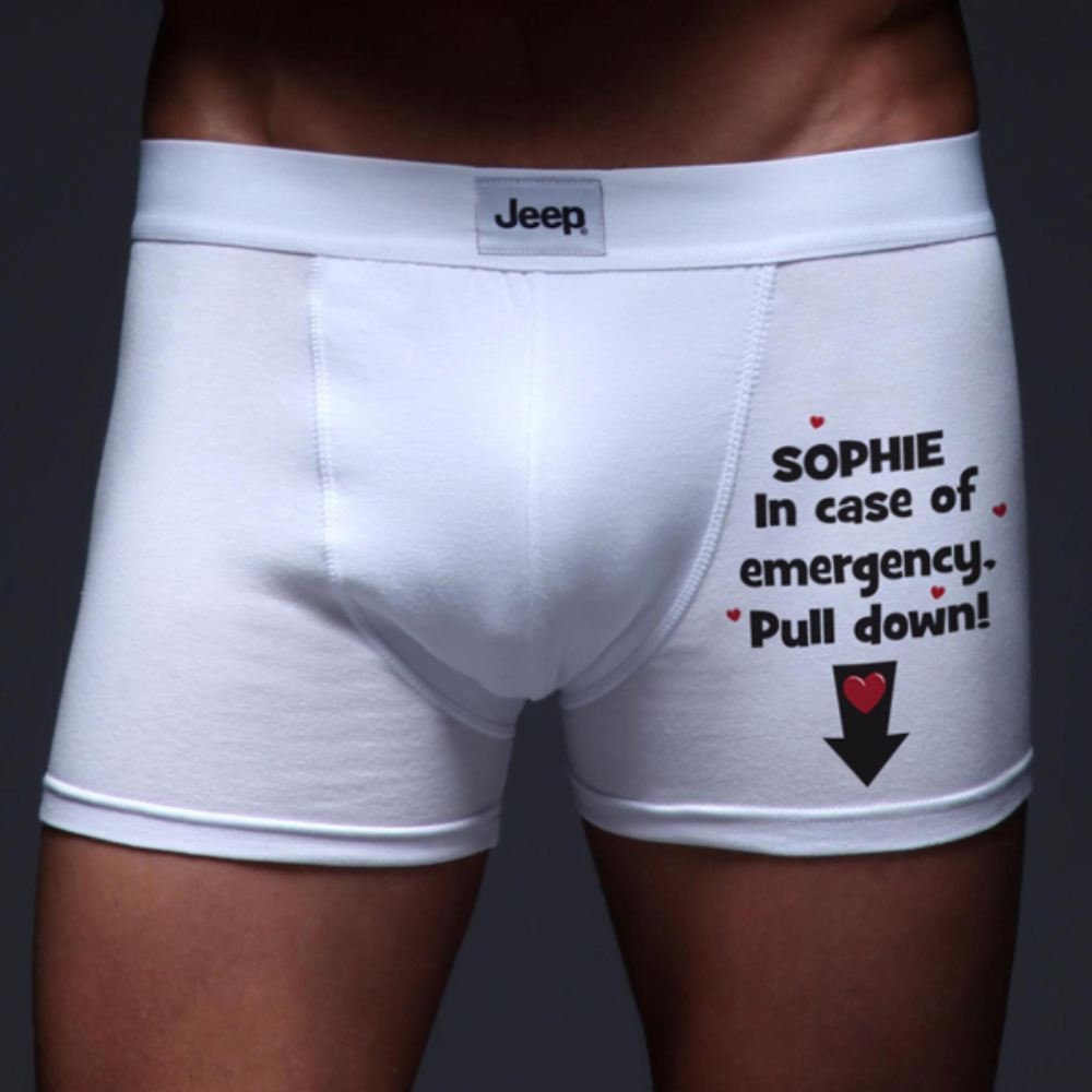 Image of In Case Of Emergency Boxer Shorts | Printed With Any Name Avaiable in S, M, L, Xl Cheeky Gift