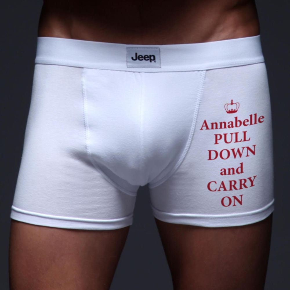 Image of Personalised Pull Down & Carry On Boxer Shorts | Printed With Any Name Avaiable in S, M, L, Xl Cheeky Gift