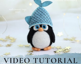 Video Tutorial "Penguin" + Pattern  ; Combined toy : felt and wool ; Pattern Needle Felting Felt toy Felted toy tutorial Christmas toy