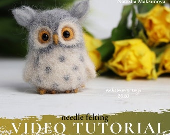 Needle Felted Tutorial : "Owl" VIDEO TUTORIAL  Felted Toys  Download Needle felting pattern Digital Video DIY