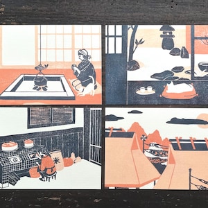 Set di cartoline Architettura giapponese Kominka e gatti
