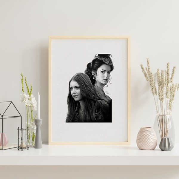 TVD: ELENA/KATHERINE - Signed drawing Print A3