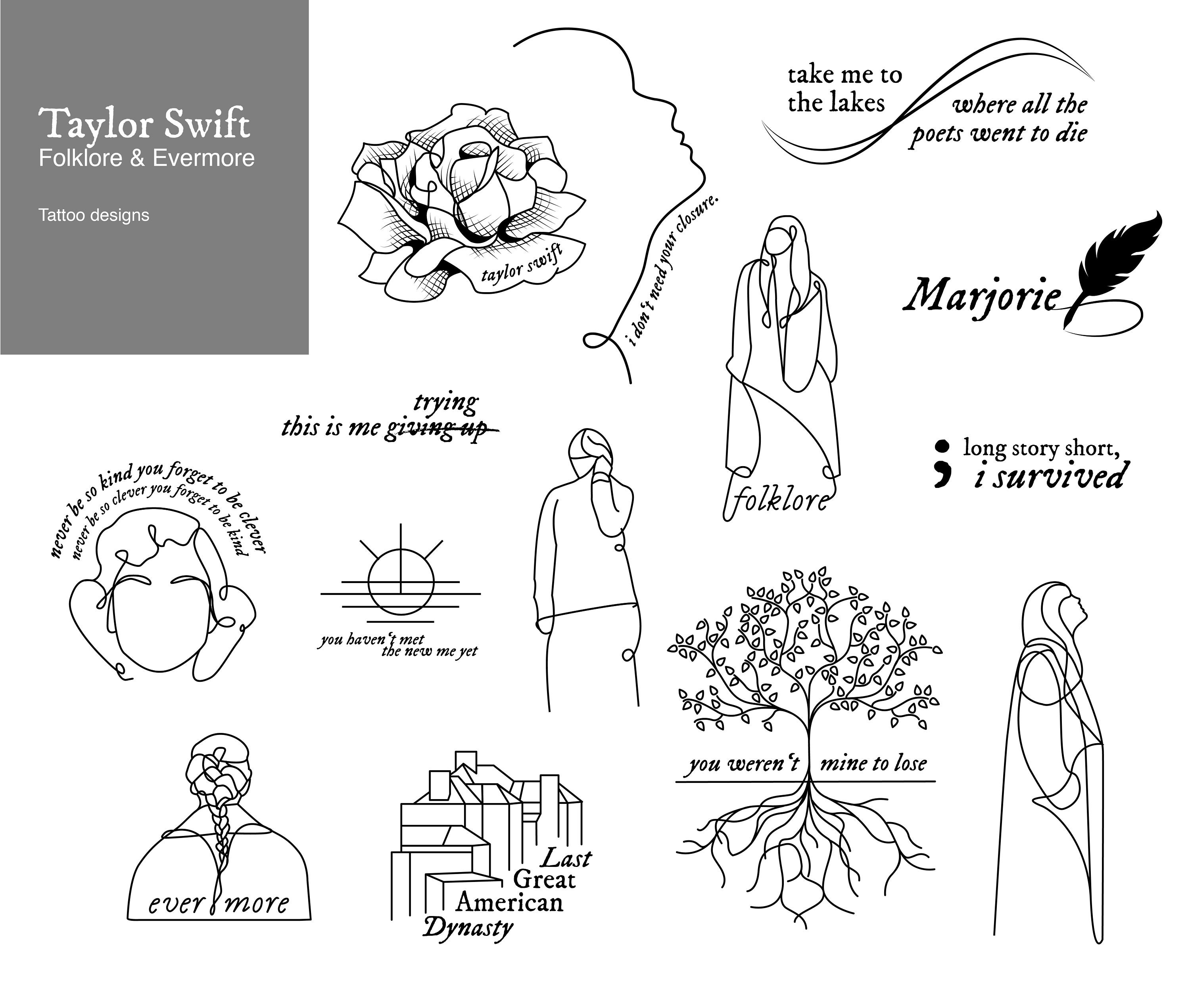 FOLKLORE & EVERMORE Diseños de tatuajes de Taylor Swift - Etsy México