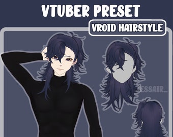MALE HAIR PRESET | Messy Wolf Cut Style with side Ponytail | vroid male model,vtuber assets, vtuber male, streaming, hair preset