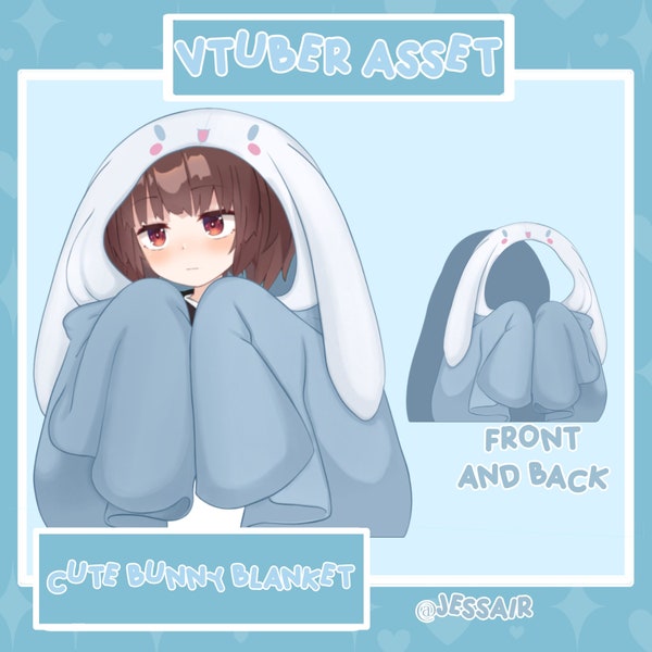 Cute Blue Bunny Blanket VTUBER ASSET Live 2D, Vroid, 3D models