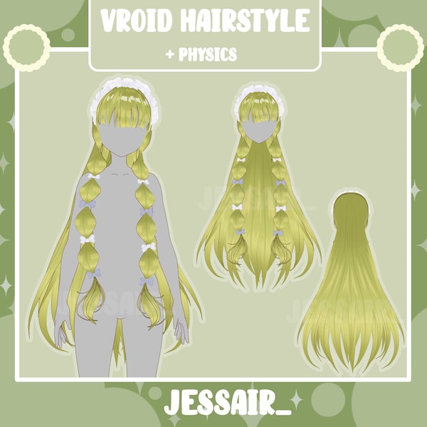 HAIRSTYLE PRESET | Long Hair with Lace Accessorie and Ribbons for vroid, vtuber model, preset, streaming, twitch, customizable, outfits