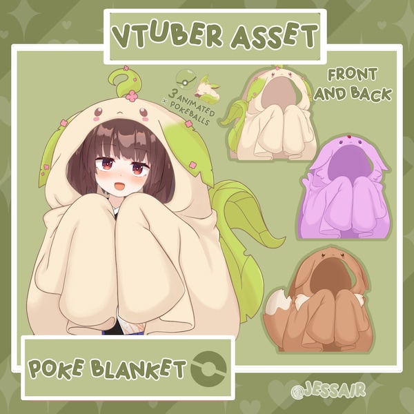 POKEMON VTUBER ASSETS cute blankets for 2d,3d,vroid models, espeon, leafeon, evee and animated pokeballs