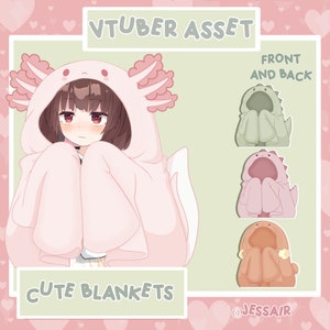 CUTE VTUBER ASSETS blankets | dino, dinosaur, axolotl, bunny | 2d, 3d, vroid model, pngtuber | twitch, youtube, obs, overlay, vtubestudio