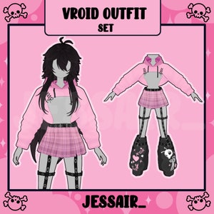 VROID OUTFIT | Outfit Set | Black Pink | Punk & Aesthetic | Kpop Style