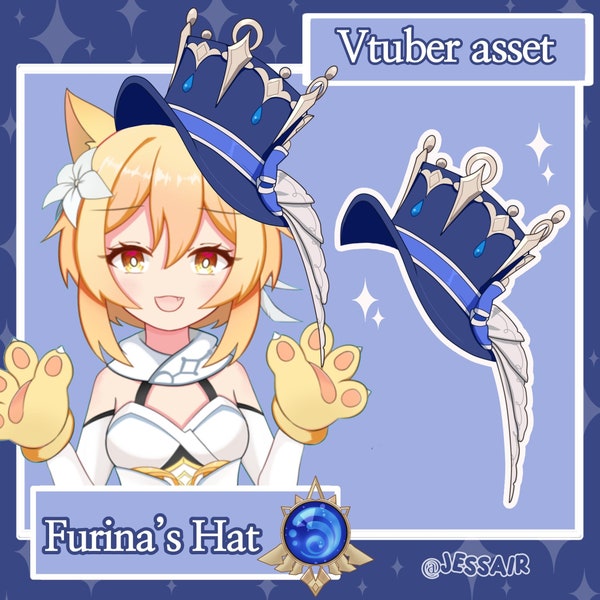 VTUBER ASSET 2D/3D Furina hat | Genshin impact accessorie, twitch, streaming, YouTube, vroid, live2d, anime, cute|